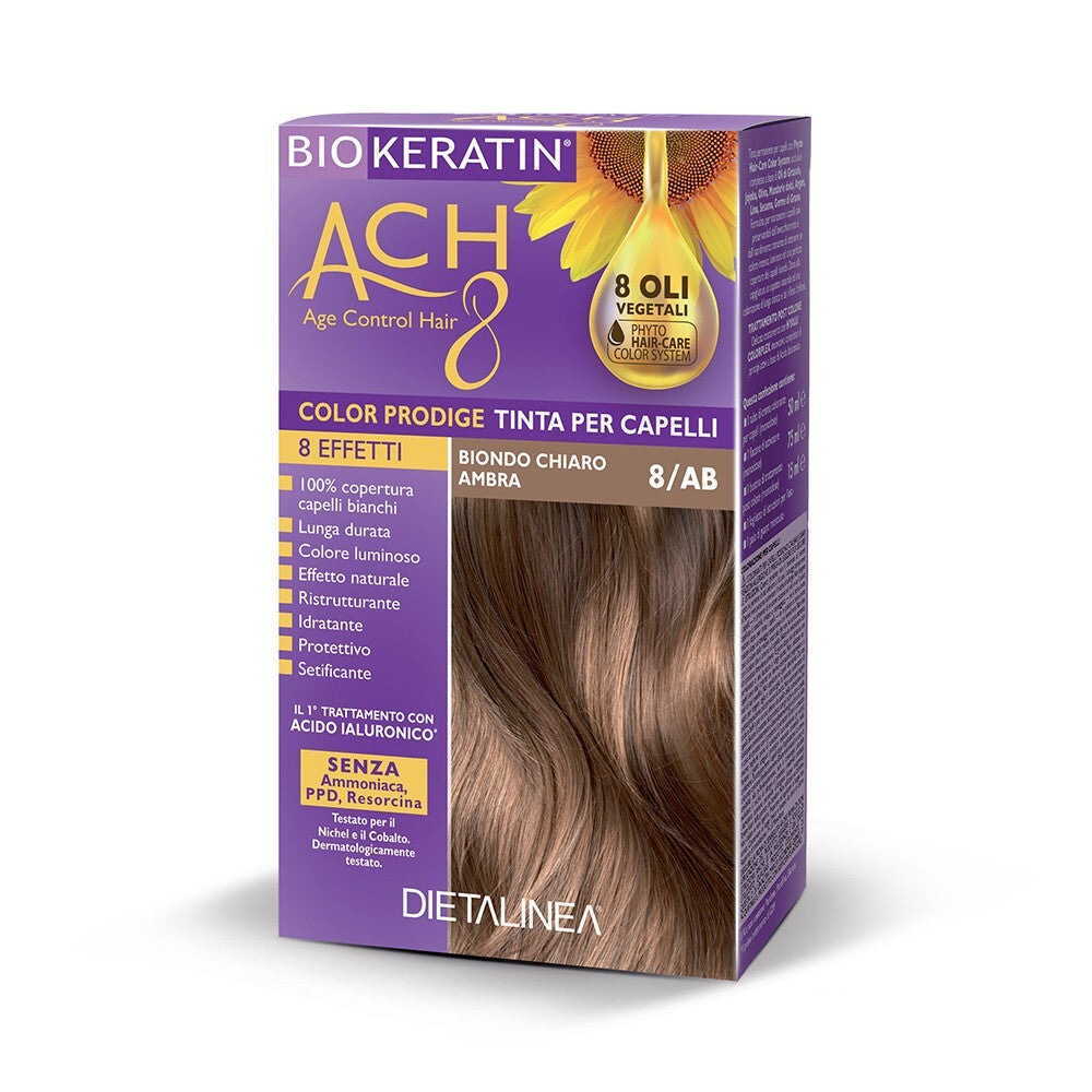 Tinta Capelli 8/AB Biondo Chiaro Ambra Colorazione Capelli Biokeratin ACH8