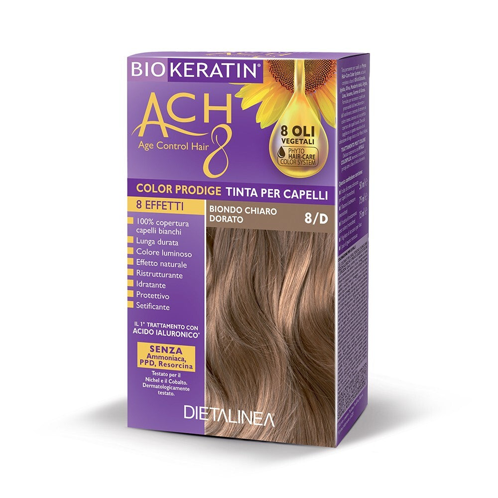 Tinta Capelli 8/D Biondo Chiaro Dorato Colorazione Capelli Biokeratin ACH8
